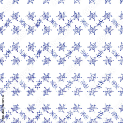 Snowflake patterns. Blue snowflake. Watercolor illustration.