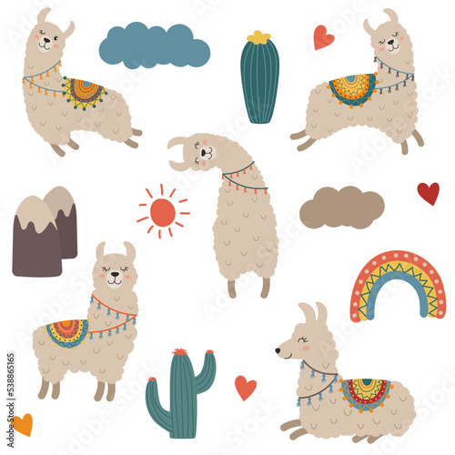 large set of clip art with llamas