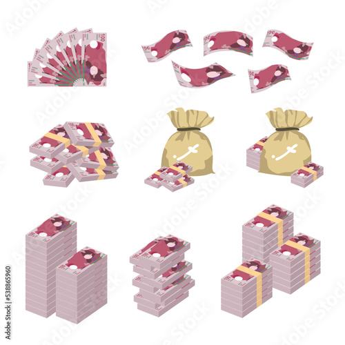 Maldivian Rufiyaa Vector Illustration. Huge packs of Maldives money set bundle banknotes. Bundle with cash bills. Deposit, wealth, accumulation and inheritance. Falling money 100 MVR photo