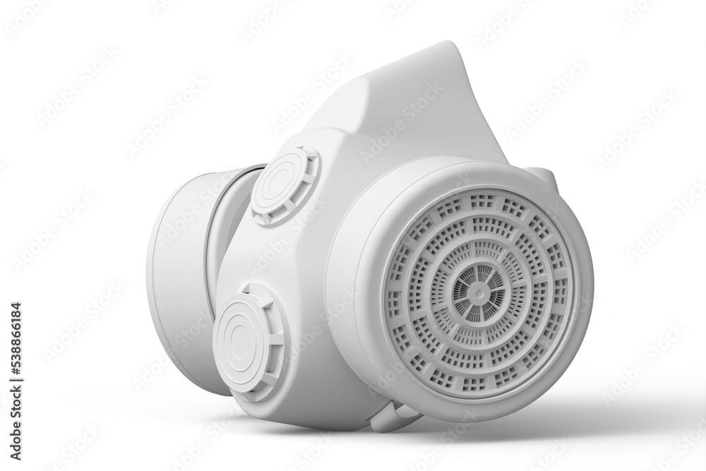 Respirator for professional use or gas mask on white monochrome background Respirator for professional use or gas mask on white monochrome background
