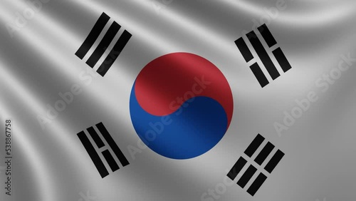 The flag of South Korea flutters in the wind close-up, the national flag of South Korea flutters in 3d, in 4k resolution. High quality 4k footage