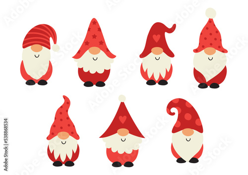 set of isolated cute  red Christmas gnomes