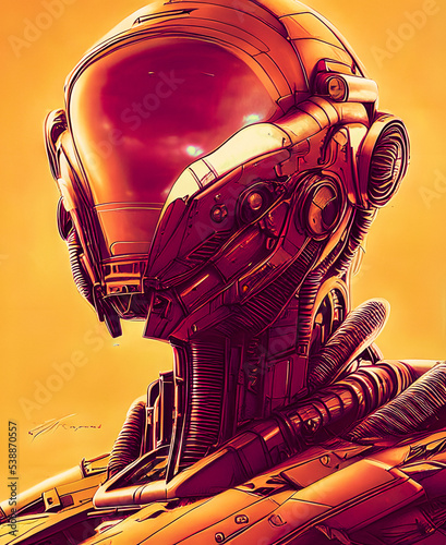 Artistic concept painting of a cyborg portrait, background illustration.