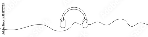 Headphones linear background. One continuous line drawing of earphones. Vector illustration. Earphones symbol