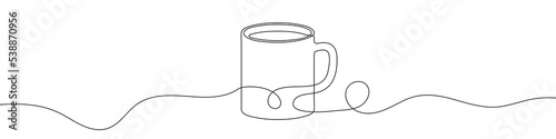 Continuous line drawing of cup. The mug one line icon. One line drawing background. Vector illustration. Cup black icon