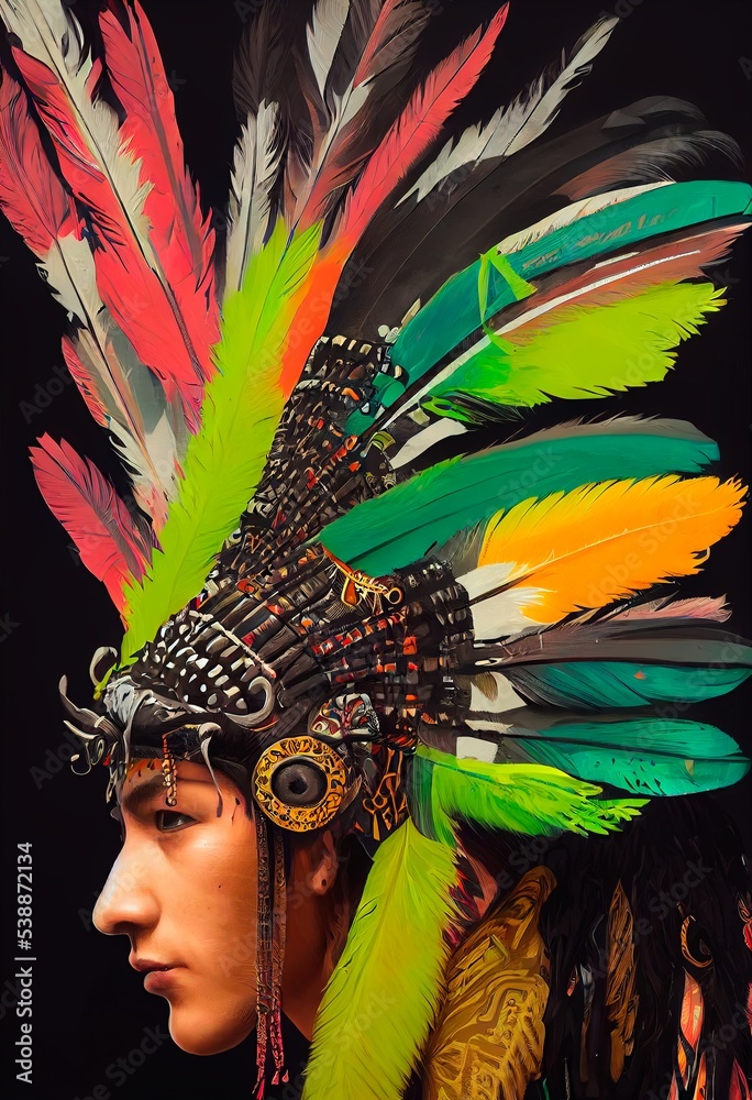 A fictional person, not based on a real person. Portrait of an Aztec