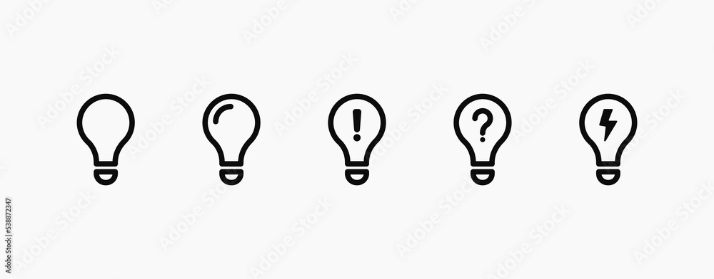 Light bulb line vector icon set. Light bulb with signs isolated on white background. Light bulb line vector icon set. Light bulb with signs isolated on white background.