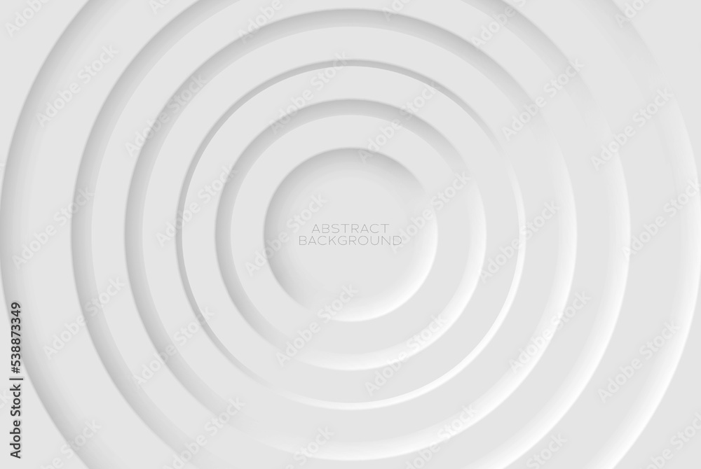 Futuristic neomorphism shape elements design. Minimalistic white background. Abstract 3D circle white wallpaper. Vector background for banner, poster, flyer, postcard.