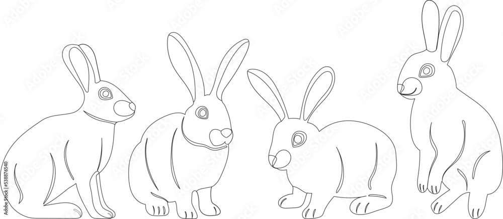 rabbits, hares set sketch ,contour isolated vector rabbits, hares set sketch ,contour isolated vector