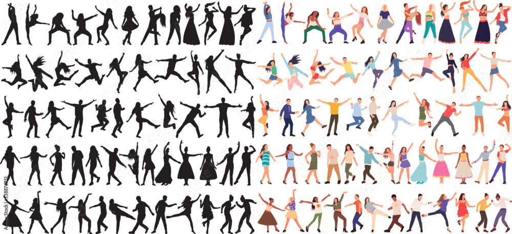 people dancing set, collection on white background, isolated vector