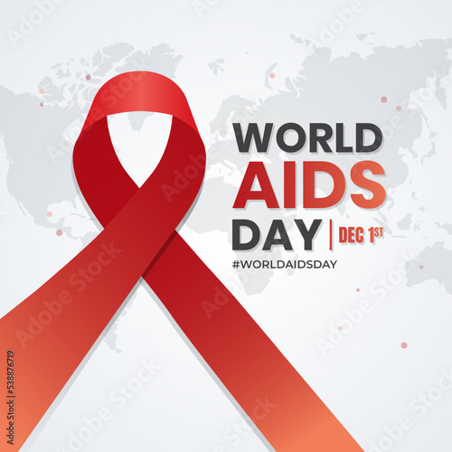 World Aids Day Desember 01st with red ribbon and maps illustration on isolated background photo