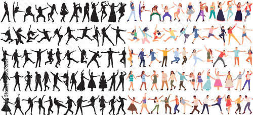 people dancing set, collection on white background, isolated vector