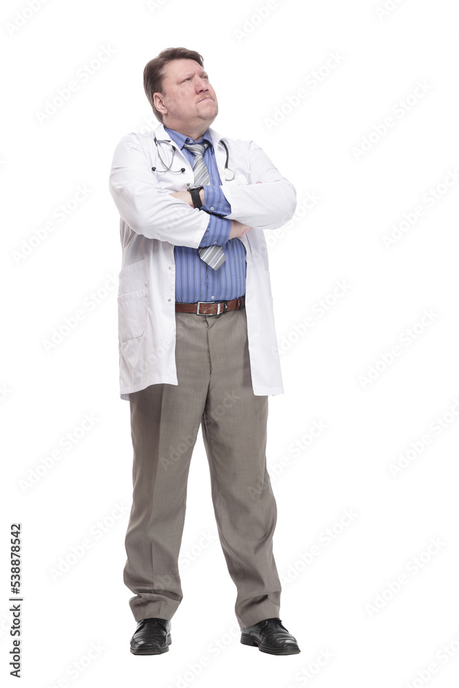 in full growth. friendly doctor in a white coat in full growth. friendly doctor in a white coat