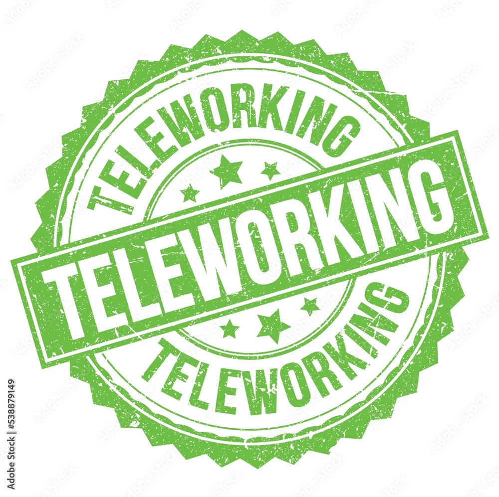 TELEWORKING text on green round stamp sign TELEWORKING text on green round stamp sign