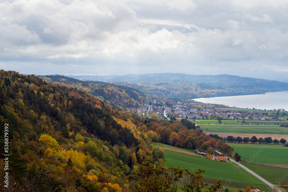Autumn landscape seen from Brahehus castle located by the lake Vattern near Granna in Smaland, Sweden. 