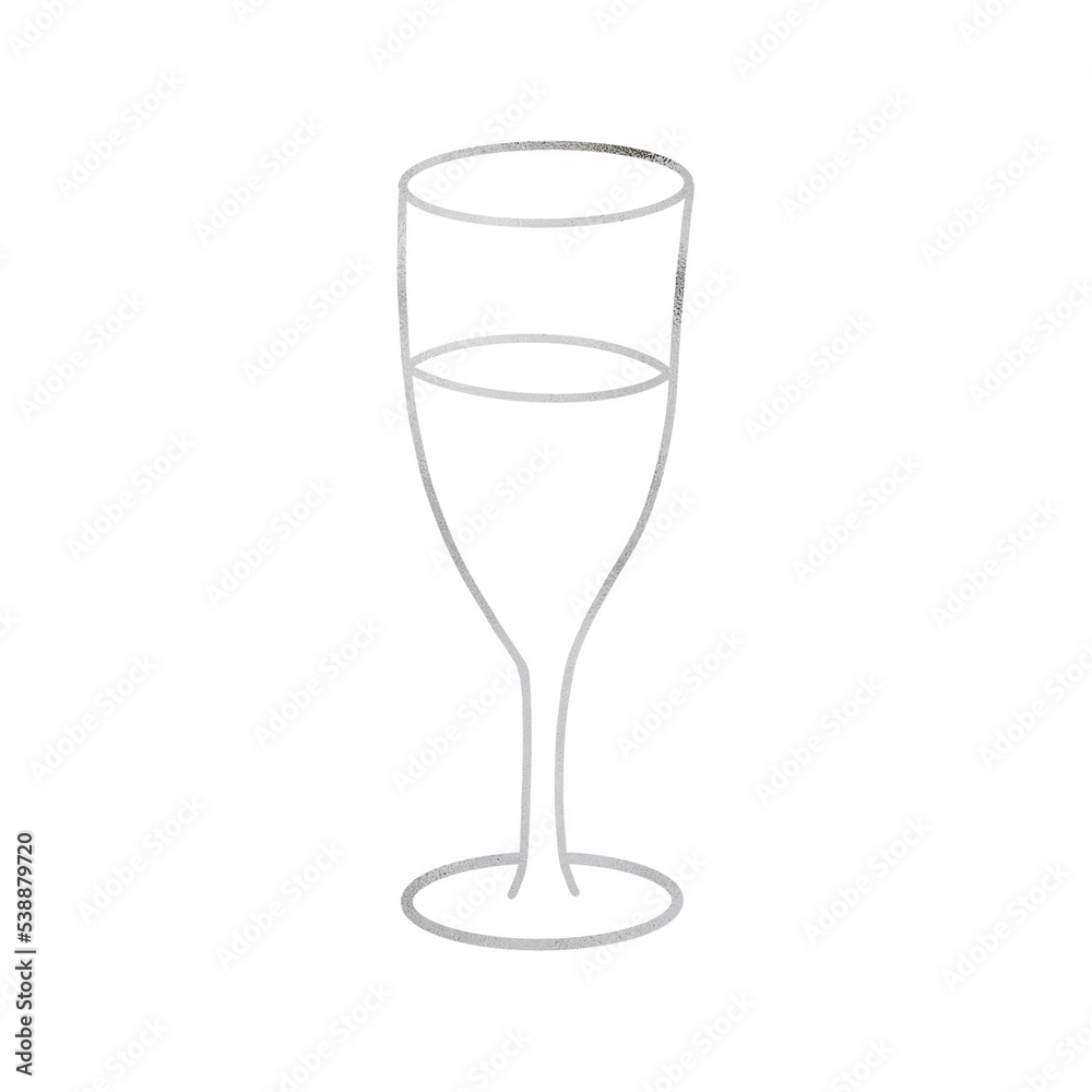 Silver Metallic Wine Glass Outlined
