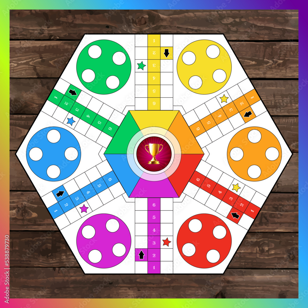 Vetor de Six players ludo games board design do Stock