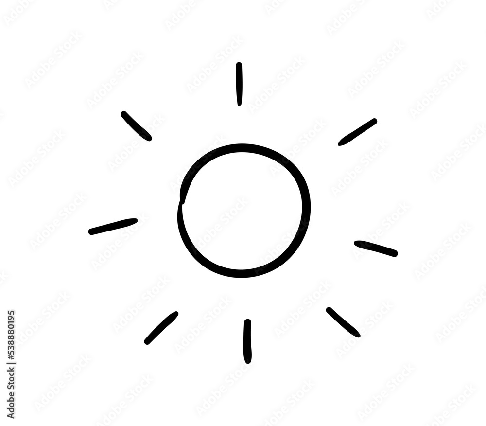 Hand painted sun. Symbol of summer and spring seasons. Graphic element