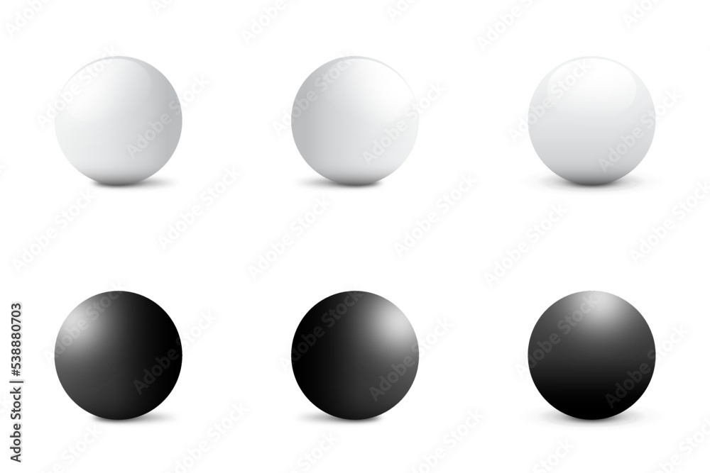 Spheres on a white background with a shadows. White and black colors. Flat vector illustration. Spheres on a white background with a shadows. White and black colors. Flat vector illustration.