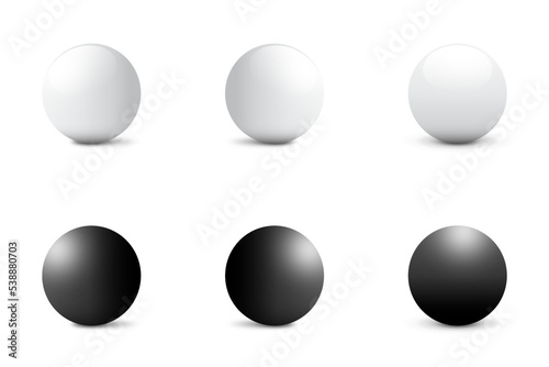 Spheres on a white background with a shadows. White and black colors. Flat vector illustration.
