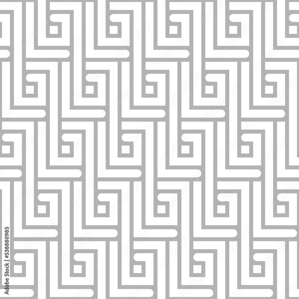 GREY ABSTRACT SEAMLESS PATTERN WITH WHITE RECTANGULAR ZIGZAGS IN VECTOR