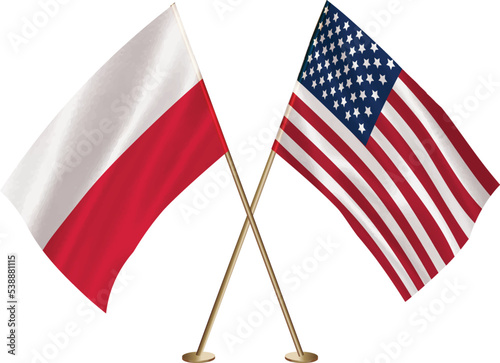 Poland,US flag together.American,Poland waving flag together