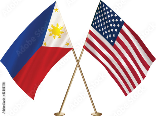 Philippines,US flag together.American,Philippines waving flag together