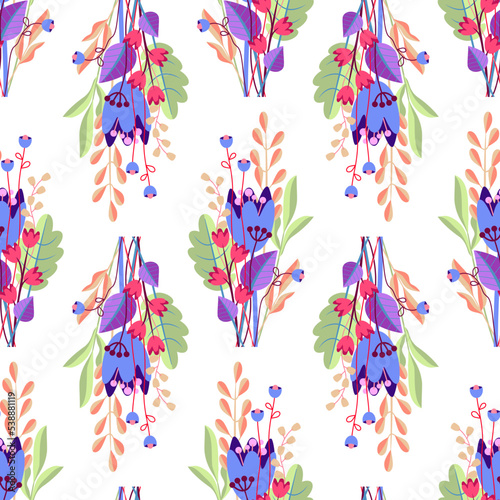 Seamless Pattern of Stylized Bouquets.