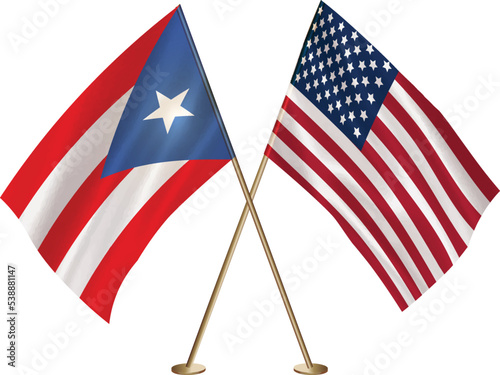 Puerto Rico,US flag together.American,Puerto Rico waving flag together