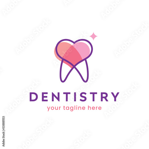 Linear tooth logo with heart shape