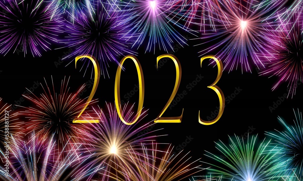 New Year concept with 2023 numbers and fireworks