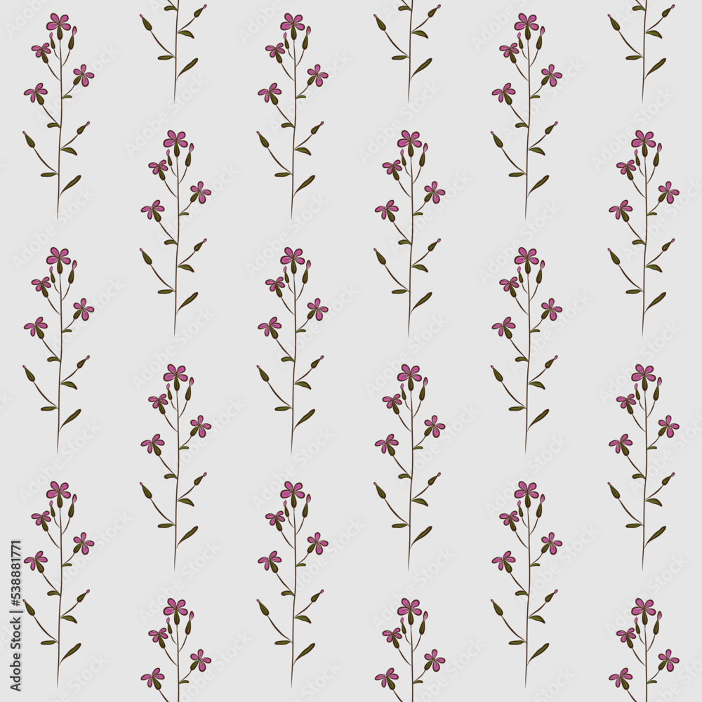 GRAY VECTOR SEAMLESS BACKGROUND WITH LILAC LUNARIA FLOWERS