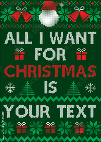 Ugly Christmas sweater pattern template design. ugly Christmas postcard, Merry Christmas, Happy New Year greeting card. Ugly design on Typography knit letters.template for shirt, background, card, svg