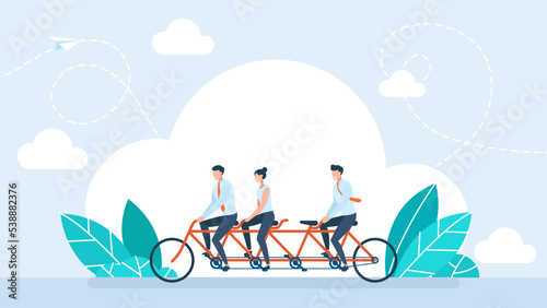 Search the Best Person from Group of Human for the Job Vacancy. Recruitment searching the best candidate or job, Human resources, HR. Business team rides a tandem bicycle. Vacancy. Vector illustration