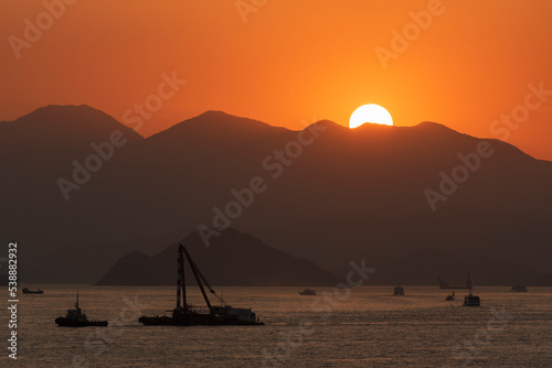 Idyllic landscape of sunset in Hong Kong