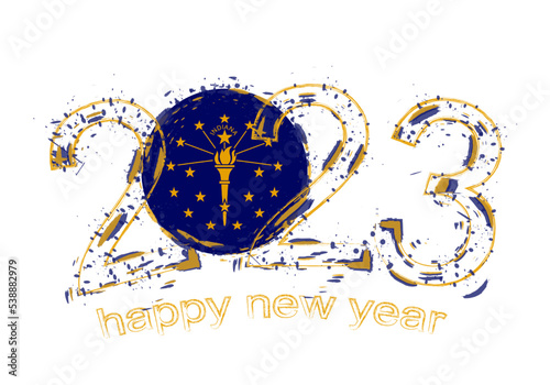 2023 Year in grunge style with flag of Indiana.