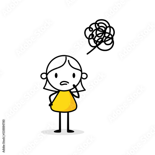 Unhappy woman busy to finish project within deadline. Tired office worker. Work stress, fatigue from overworked, anxiety or exhaustion concept. Vector stock illustration