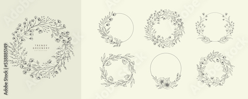 Set of floral compositions. Botanical arrangement of leaves branches and blooming flowers. Vector ornamental herbs in boutonniere and bouquet. Wedding design