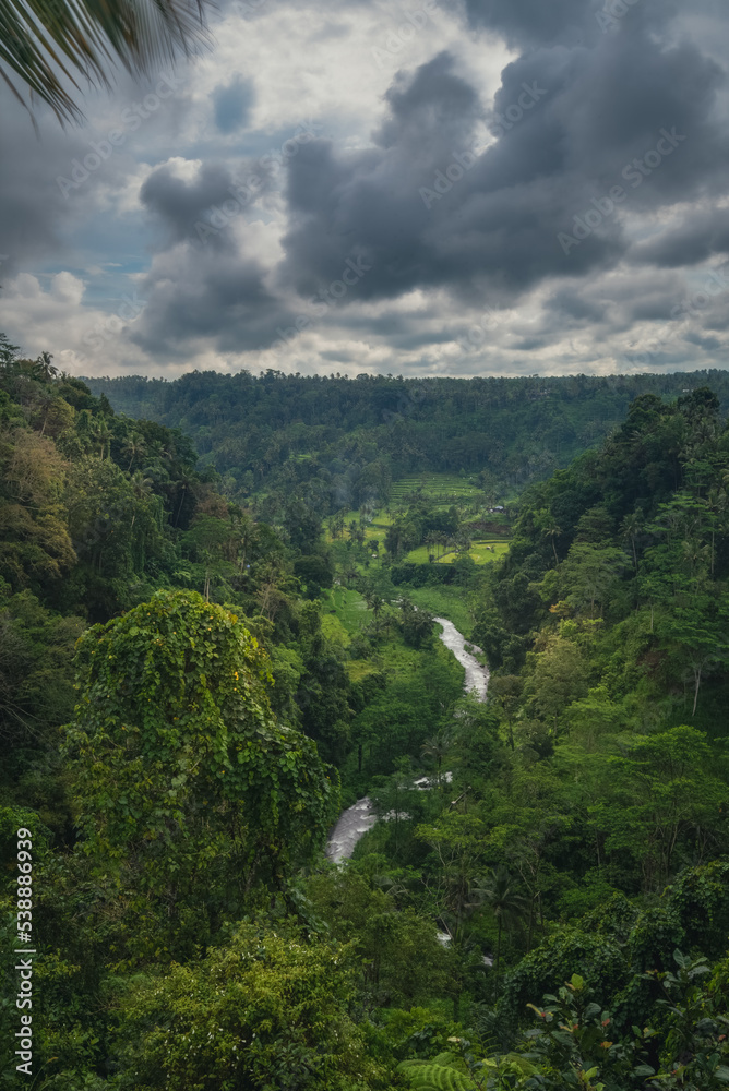 Jungle viewpoint with river in Sidemen, Bali