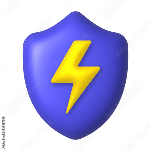Free Download Golden lightning on a purple shield. Protection concept. 3d realistic vector design element. - GFXLoad