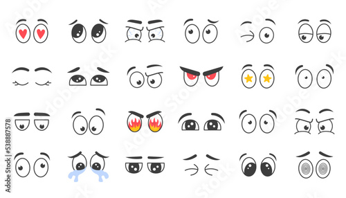 Funny cartoon eyes. Human eye, angry happy facial eyes expression. Comic facial character caricature