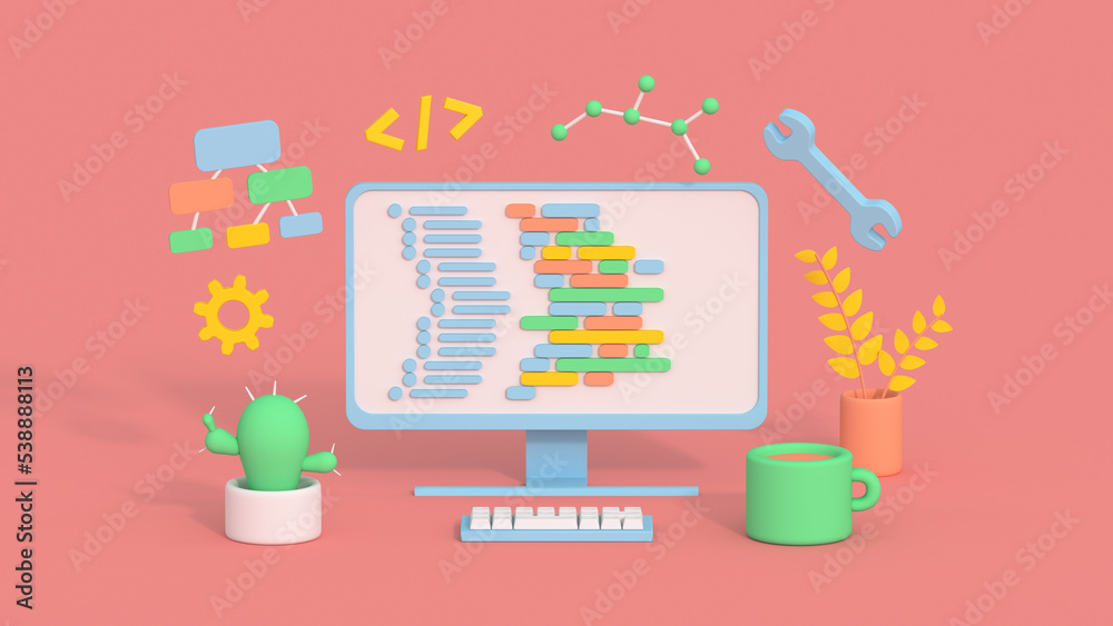 Computer software development concept 3D render illustration Computer software development concept 3D render illustration