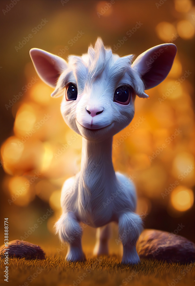 Cute adorable white baby goat