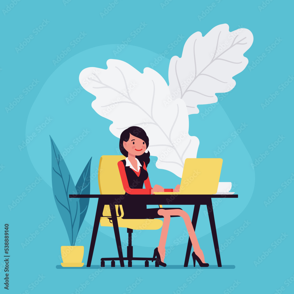 custom made wallpaper toronto digitalEffective and happy businesswoman in comfortable office space, calm management, non toxic co-worker, positive administrative profession, business zen. Vector creative vibrant botanical illustration