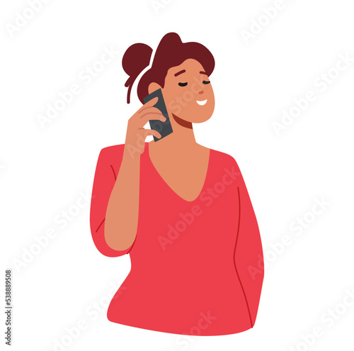 Young Woman Speaking By Smartphone Isolated On White Background. Joyful Girl With Mobile Phone Chat With Friends