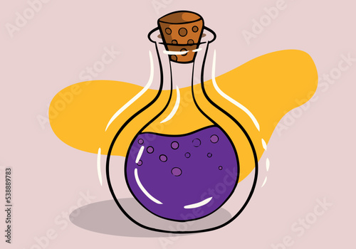 Hand drawn dark purple potion bottle, vector illustration