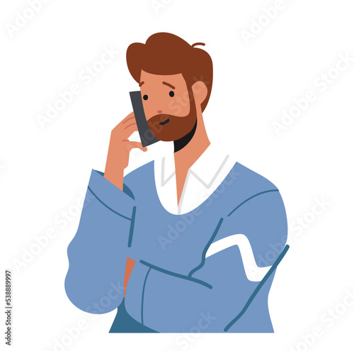 Business Man With Smartphone Chatting Isolated On White Background. Male Character Communicating Online Use Gadget