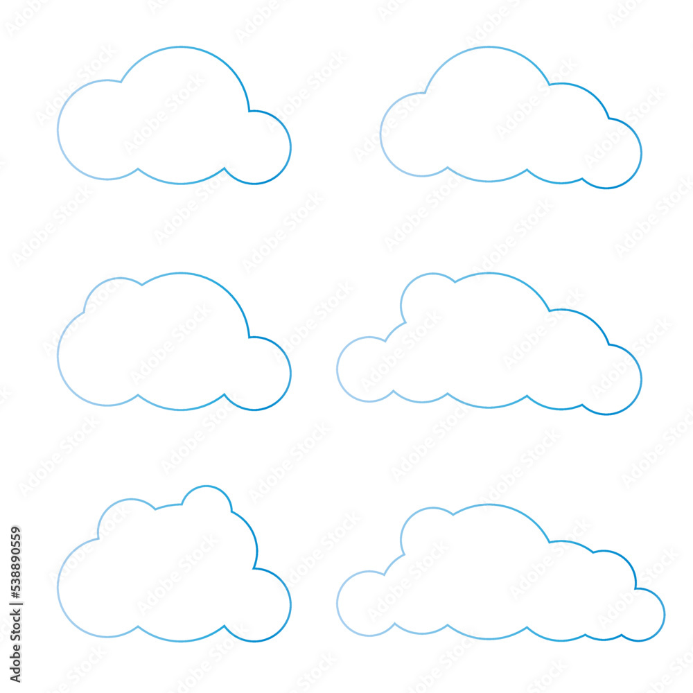 Cartoon clouds isolated on blue sky panorama vector collection. Cloudscape in blue sky, white cloud illustration. Vector illustration