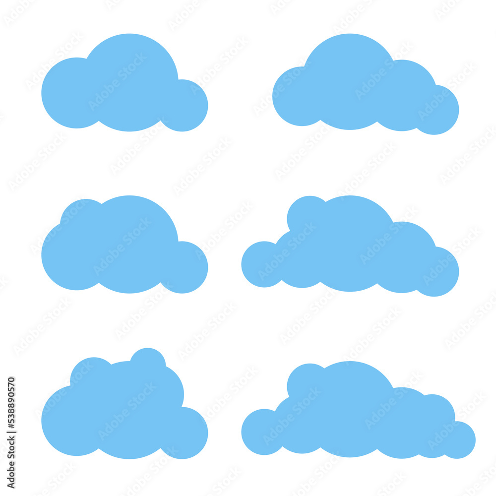 Cloud. Abstract white cloudy set isolated on blue background. Vector illustration. Vector illustration