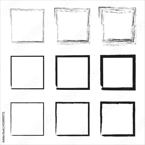 Set of grunge square. Grunge ink illustration. Set of grunge square. Hand drawn brush strokes. Dirty grunge design frames